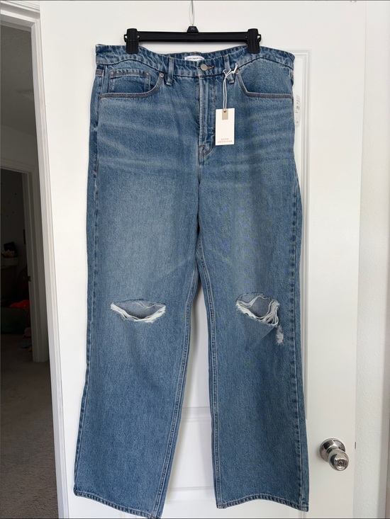 Good American Denim - Good American 90s Relaxed Medium Blue Distressed Jeans